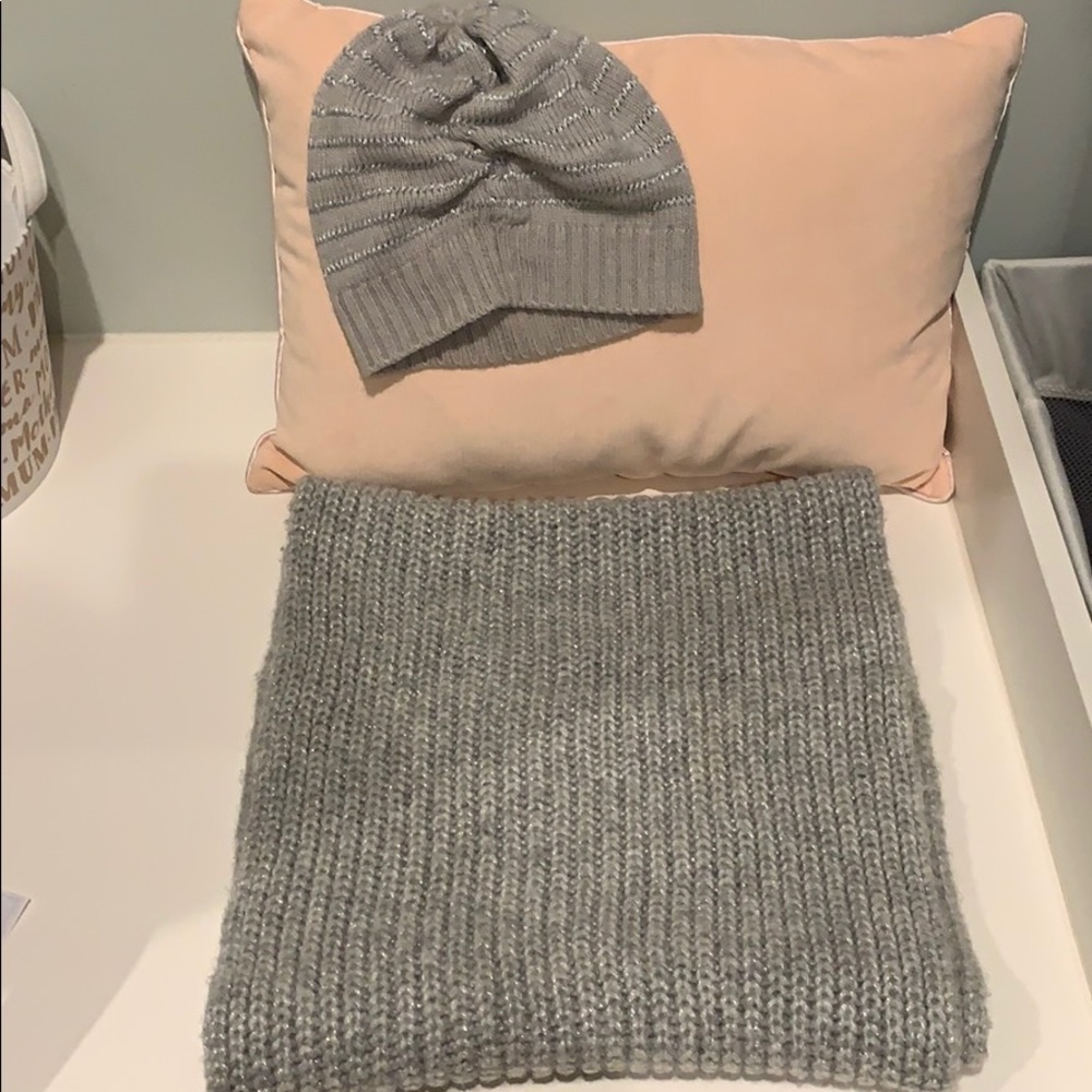 Silver Knit Beanie and Infinity Scarf